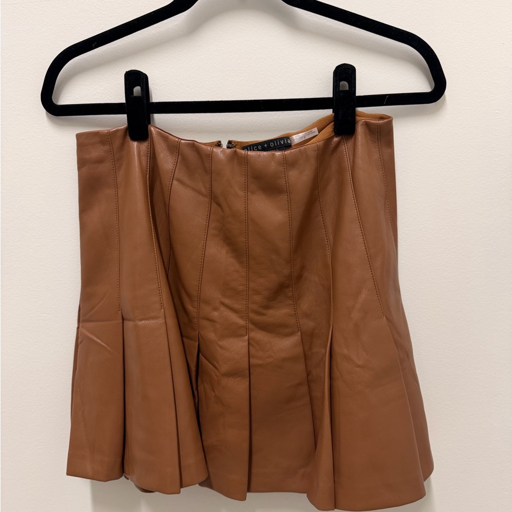 Alice + Olivia Tan Leather A-Line Skirt